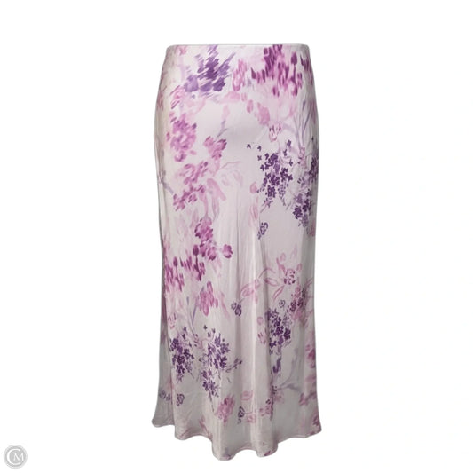 Elyria Floral Print Satin Midi Skirt By French Connection In Sweet Pink & Purple Multi, Size: M