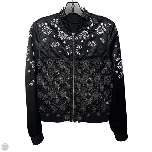 Embellished Lace Jacket By Elie Tahari In Black & Silver, Size: Xs