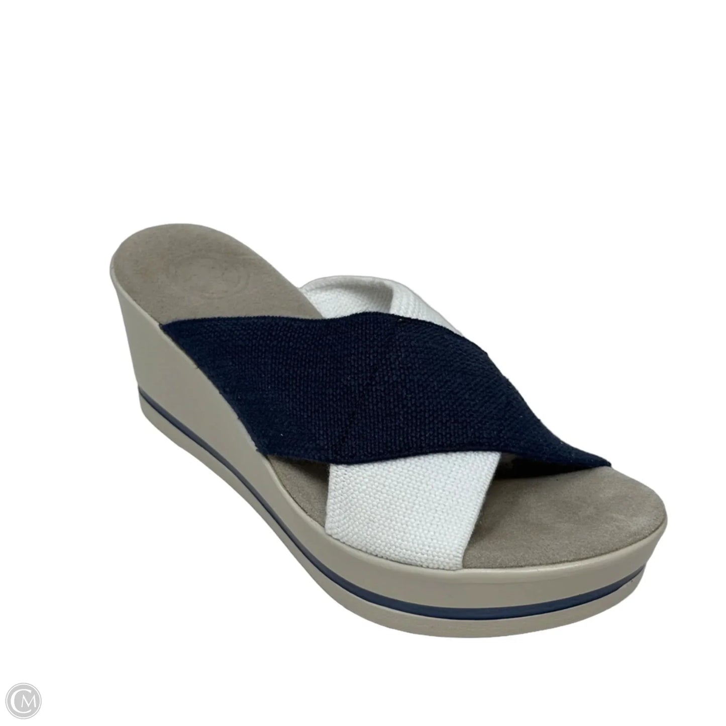 Beaufort Wedge Sandals By Charleston Shoe Company In Blue & White, Size: 6
