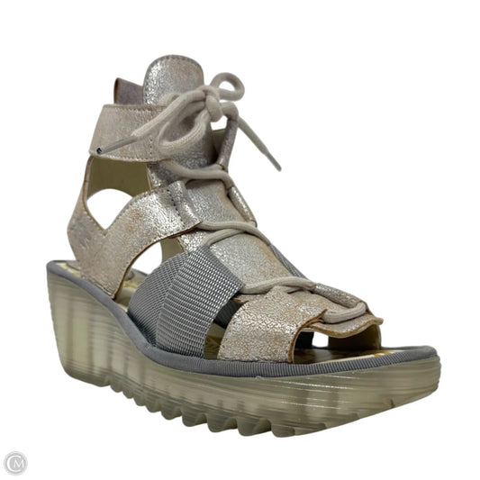 Yaca Lace Up Wedge Sandals By Fly London In Bronze, Size: 6
