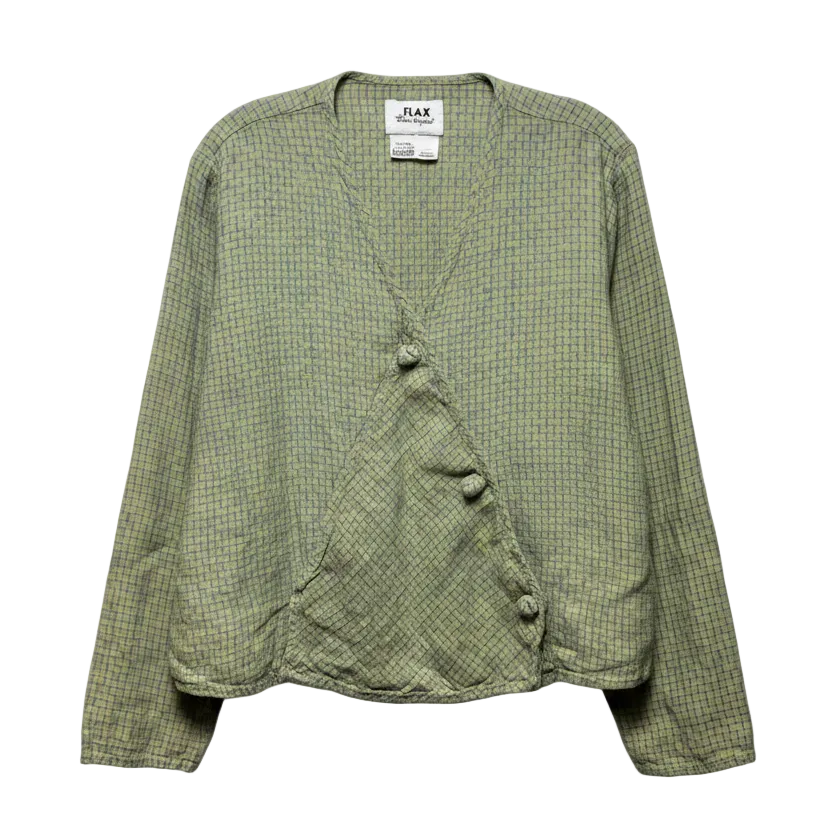 Linen Wrap Jacket By Flax In Blue & Yellow, Size: M