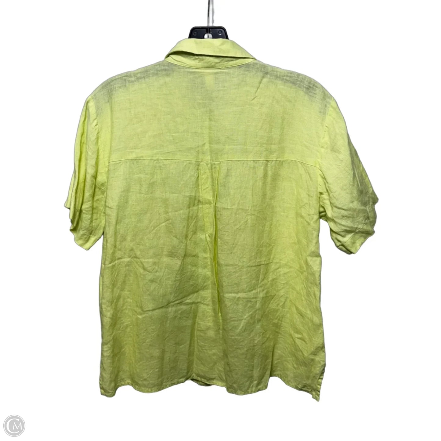 Linen-Cotton Top Short Sleeve By Eileen Fisher In Chartreuse, Size: S