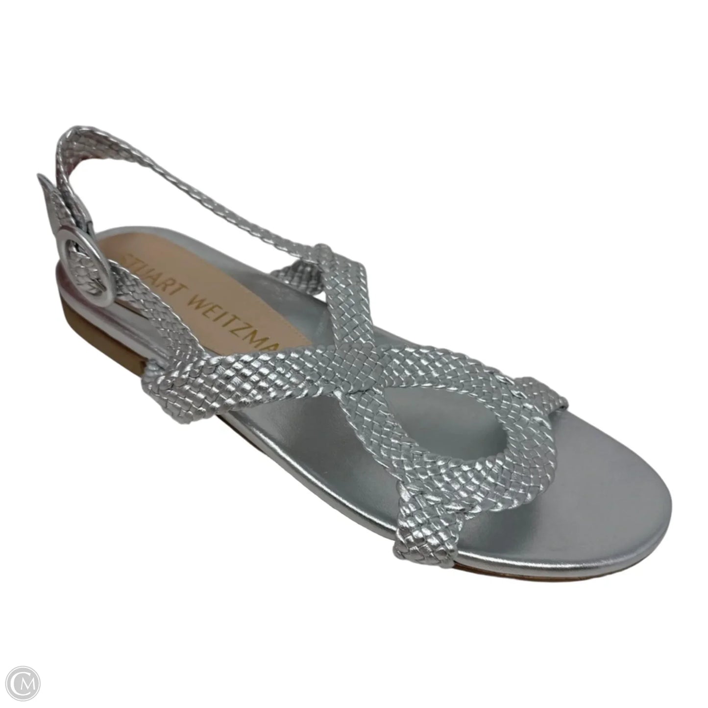 Metallic Braided Sandals Designer By Stuart Weitzman In Silver, Size: 9