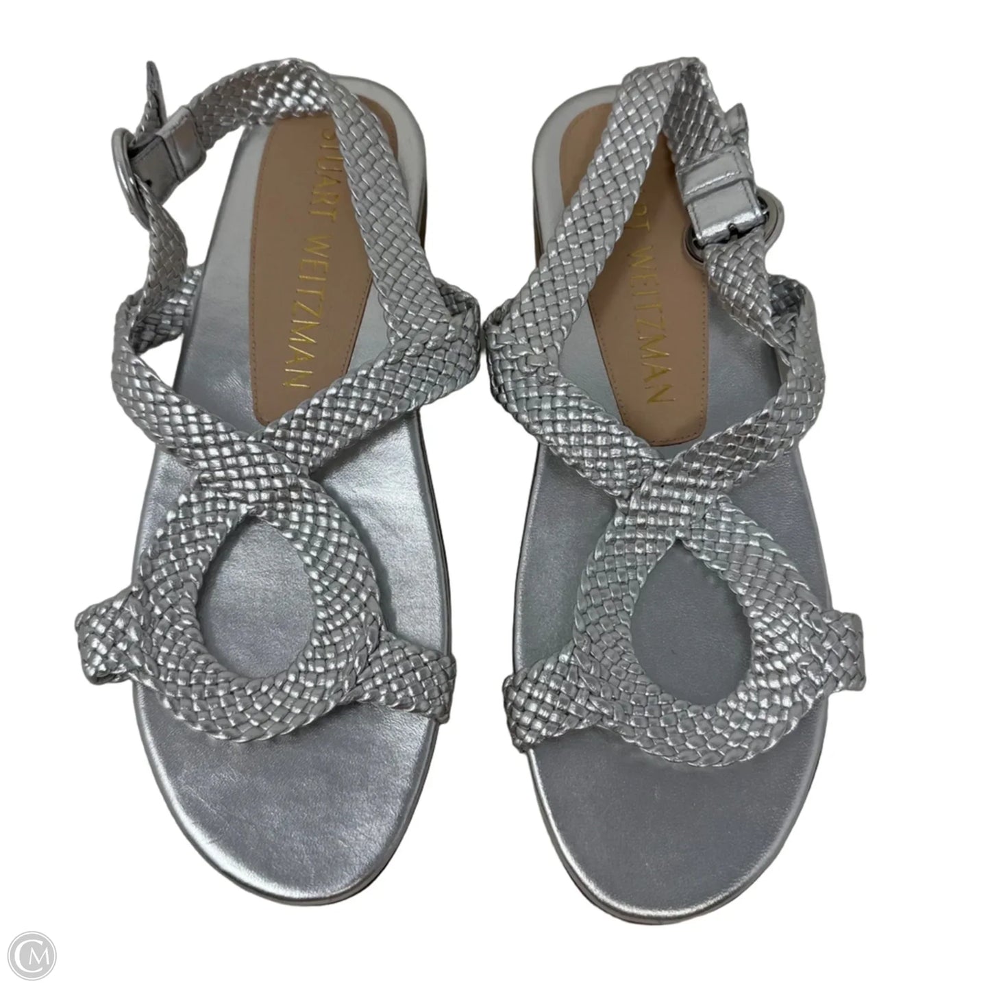 Metallic Braided Sandals Designer By Stuart Weitzman In Silver, Size: 9