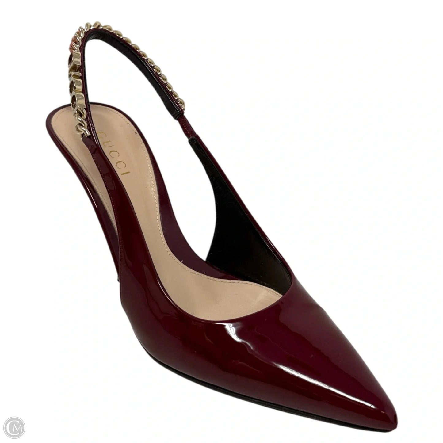 Signoria Patent Leather Slingback Pumps Luxury Designer By Gucci In Rosso Ancora, Size: 7