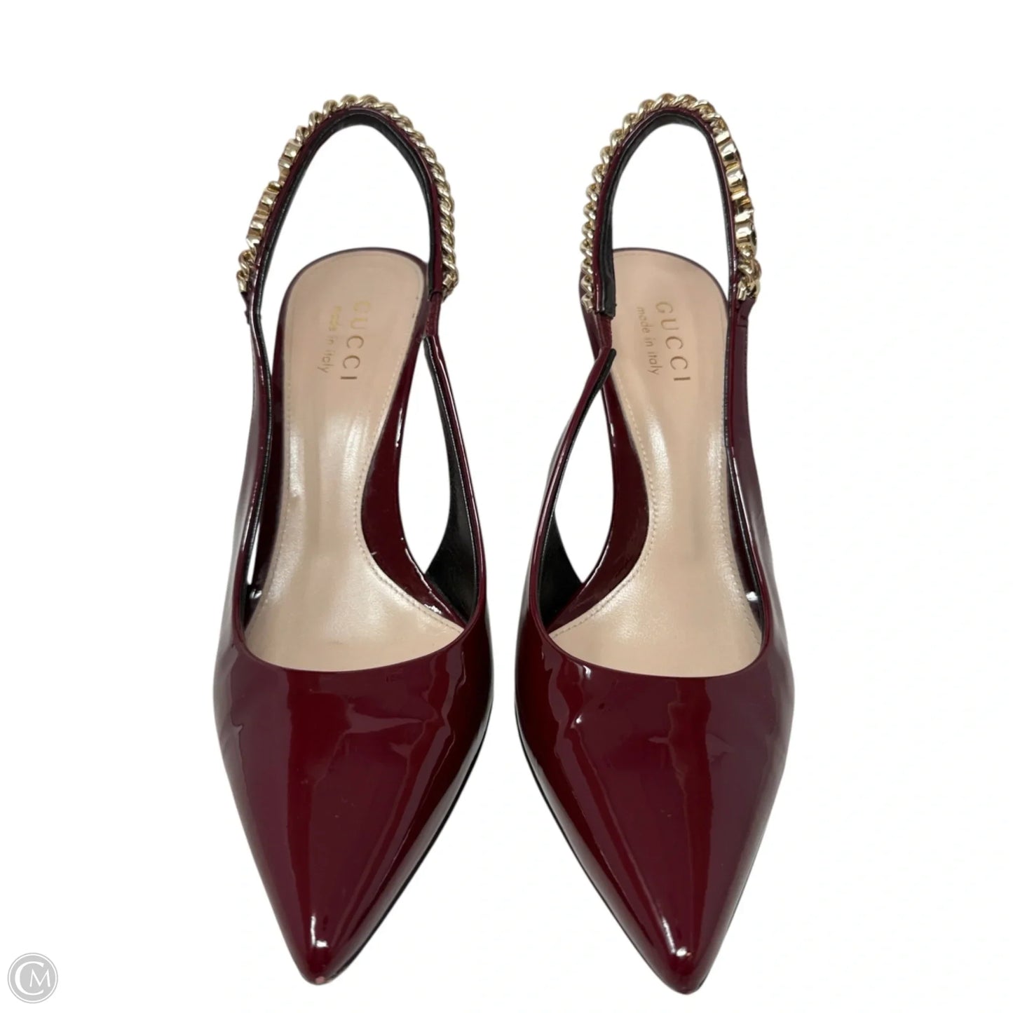 Signoria Patent Leather Slingback Pumps Luxury Designer By Gucci In Rosso Ancora, Size: 7