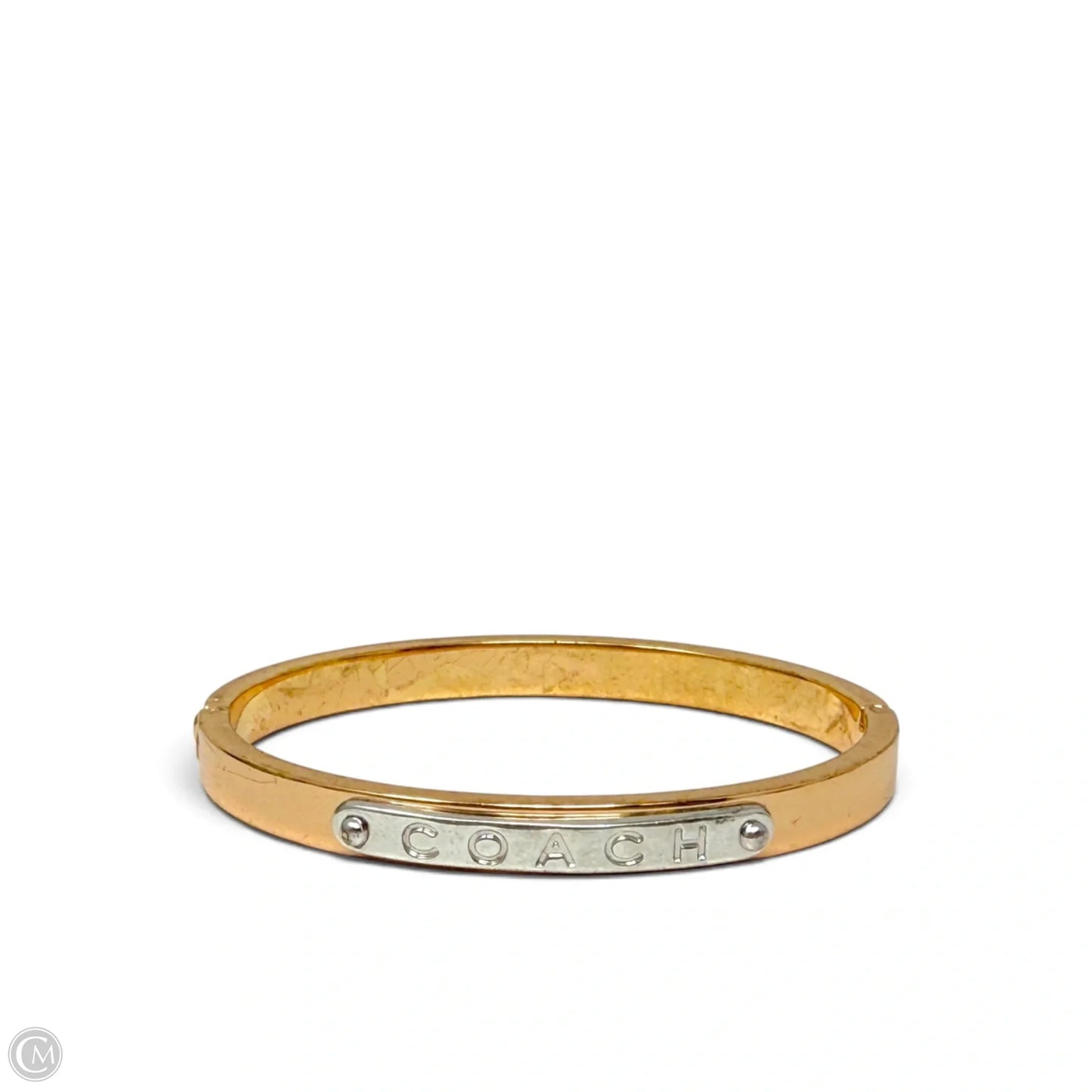 Logo Plate Hinged Bangle Bracelet Designer By Coach