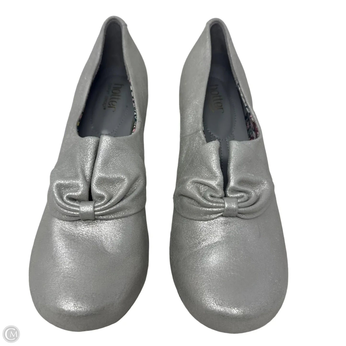 Donna Metallic Shoes Heels Block By Hotter In Silver, Size: 10