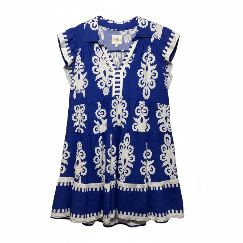 Blue Bombshell Dress By Umgee In Blue & White, Size: XL