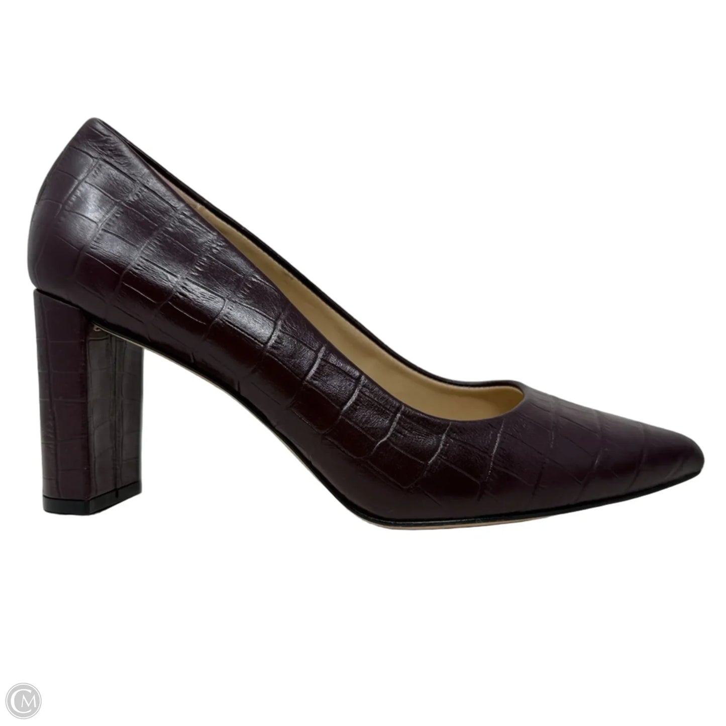 Jasmine Croc Embossed Leather Block Heel Pumps By Jon Josef In Dark Wine, Size: 9