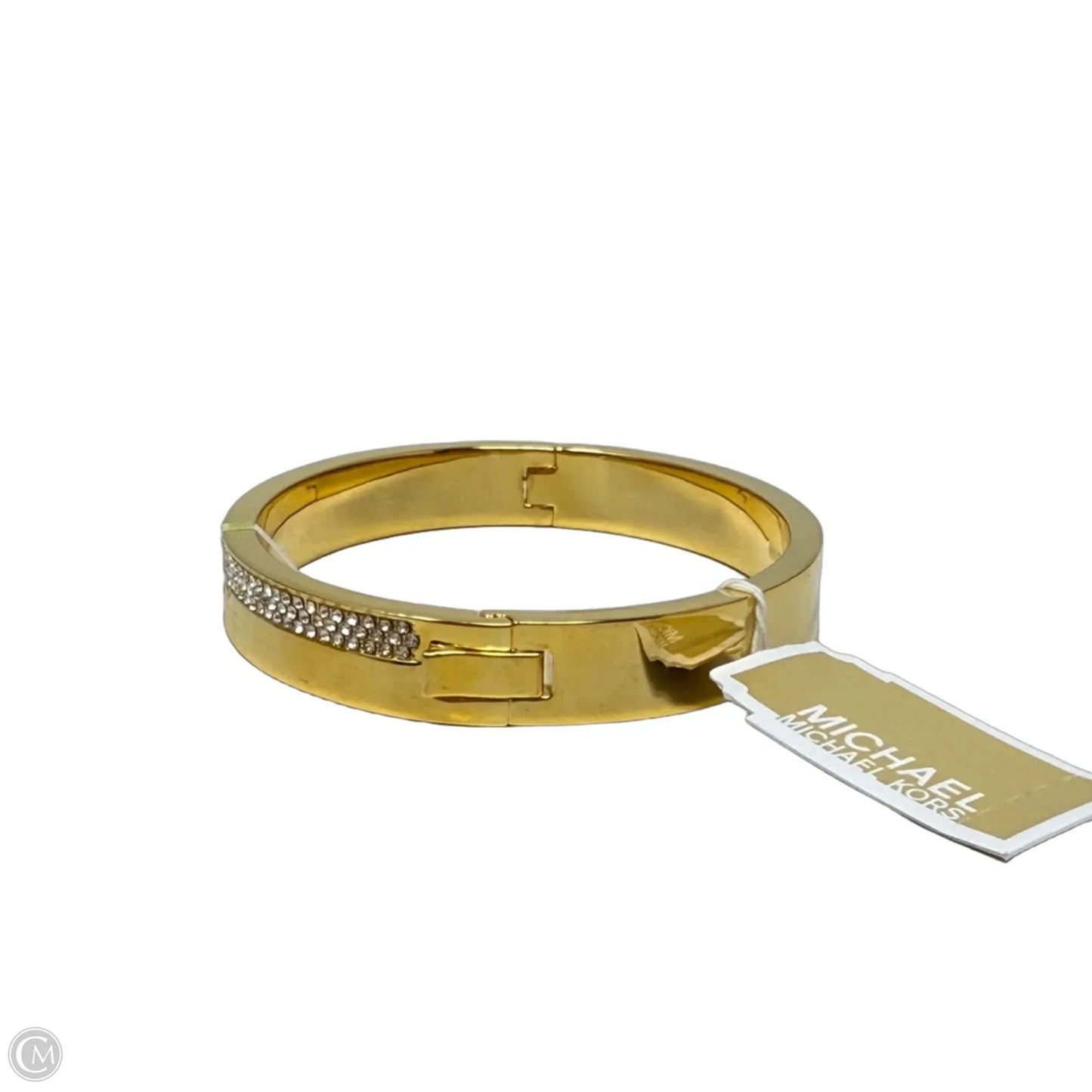 Pave Logo Cushion Hinged Gold Tone Bangle Bracelet By Michael By Michael Kors