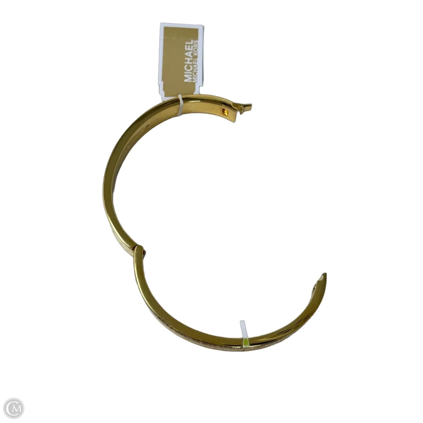 Pave Logo Cushion Hinged Gold Tone Bangle Bracelet By Michael By Michael Kors