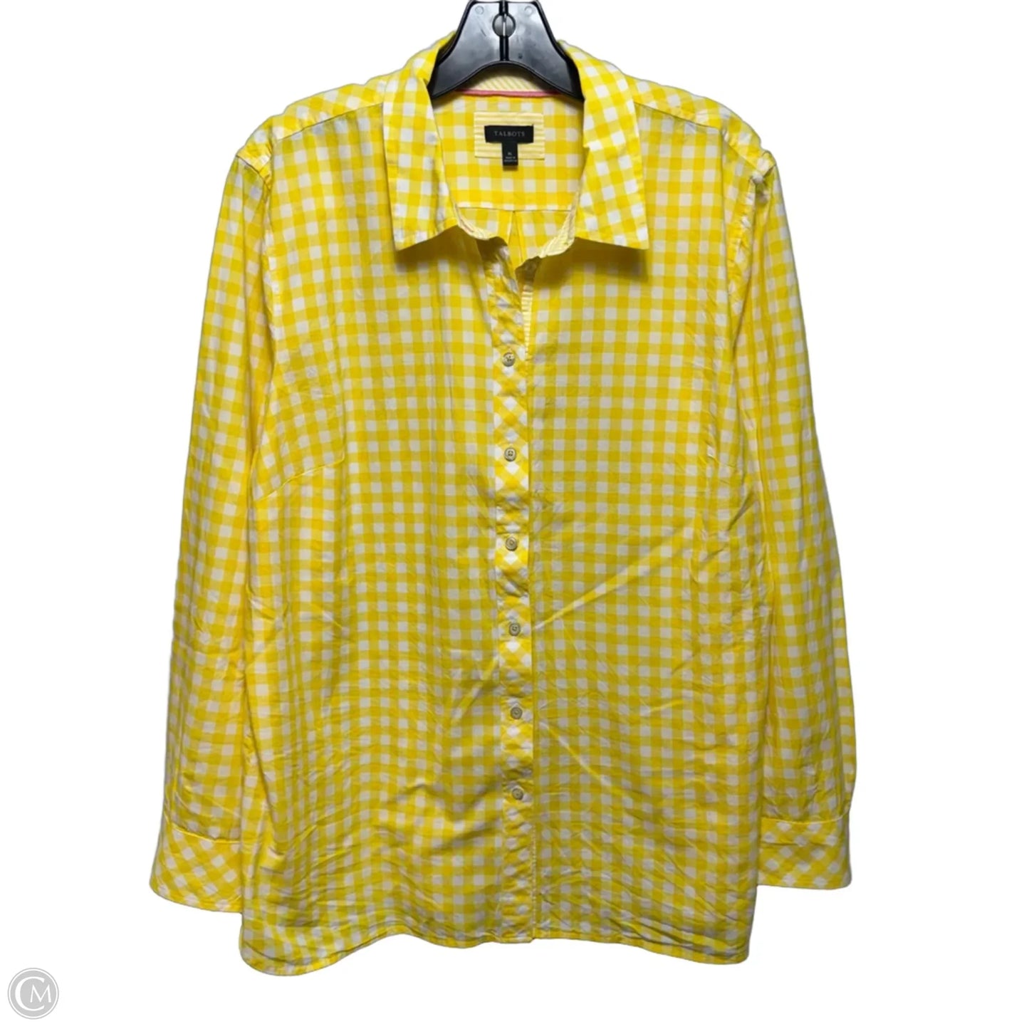Top Long Sleeve By Talbots In Yellow Gingham, Size: Xl