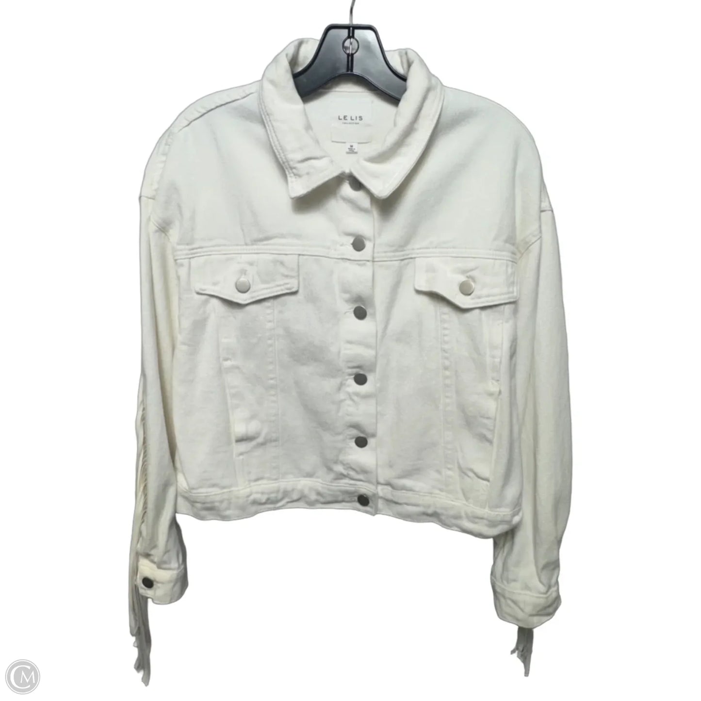 Faux Leather Fringe Jacket Denim By Le Lis In White Denim, Size: M