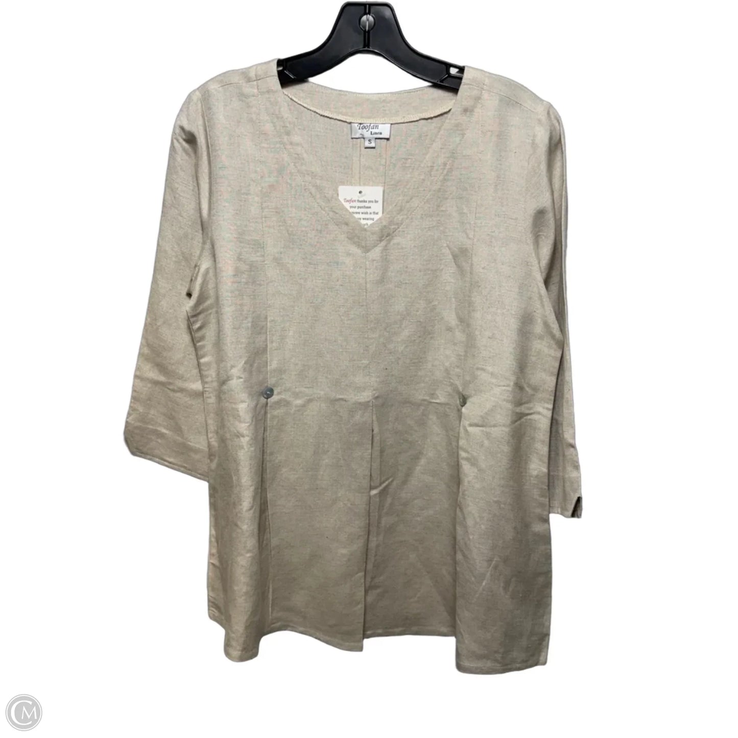 Linen V Neck Tunic Long Sleeve By Toofan In Khaki, Size: S