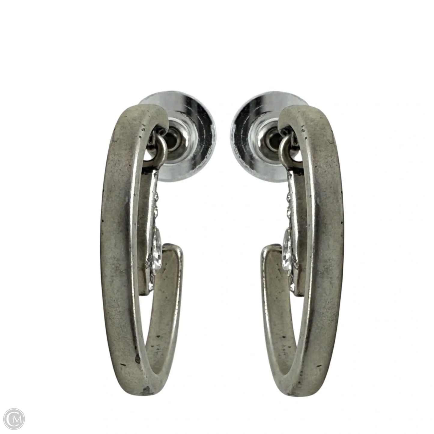 Crystal Embellished Silver Tone Metal Hoop Earrings