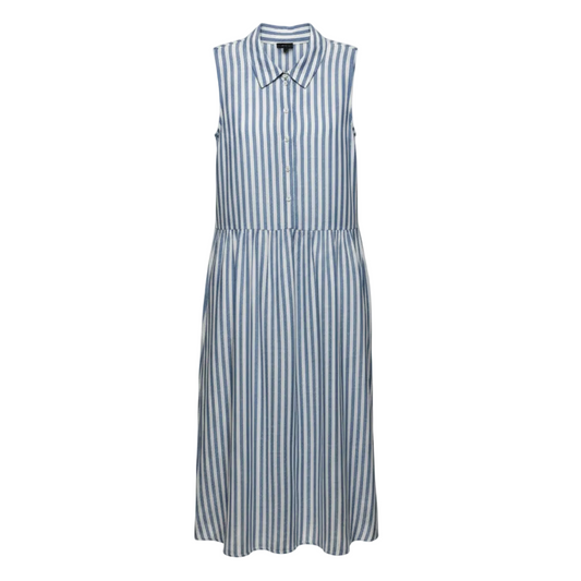Linen Sleeveless Shirtdress By Talbots In Sailboat Stripe Pattern, Size: M