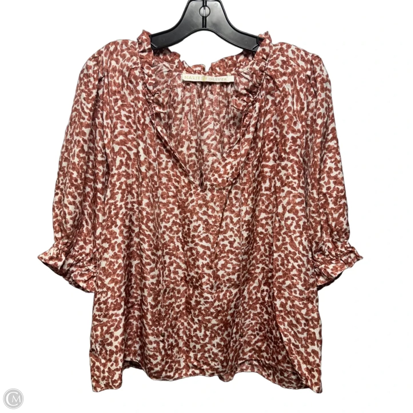 Silk Top Short Sleeve By Marie Oliver In Red & White, Size: L