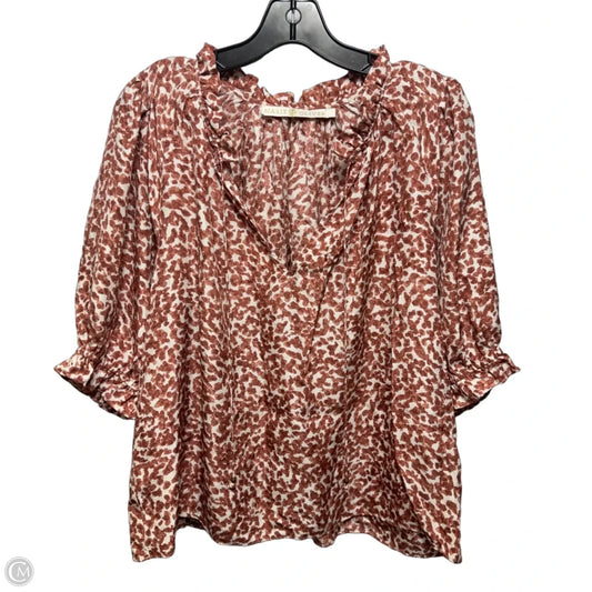 Split neck Silk Blouse By Marie Oliver In Red & White, Size: L