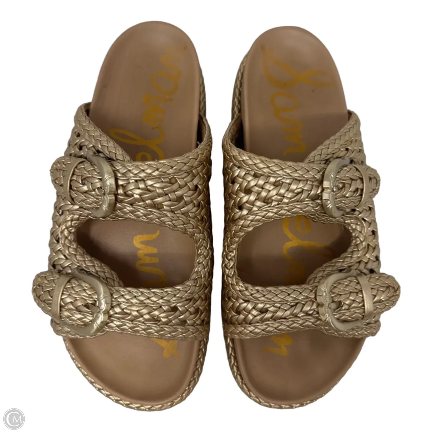 Woven Buckle Slides Sandals Flats By Sam Edelman In Gold, Size: 8.5