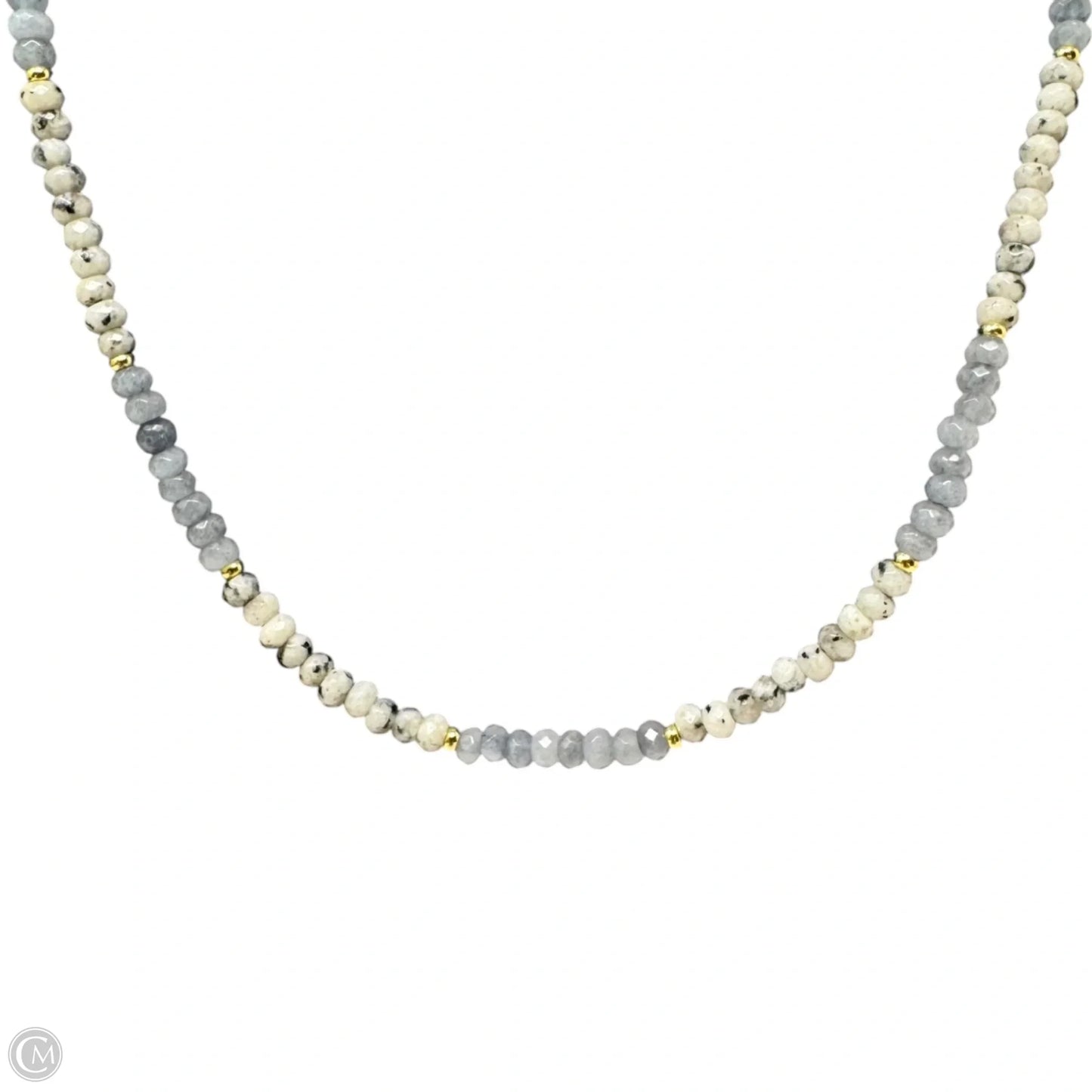 48" Light Grey and Moon Labrodite Beaded Necklace with Circle Stations By Jane Marie
