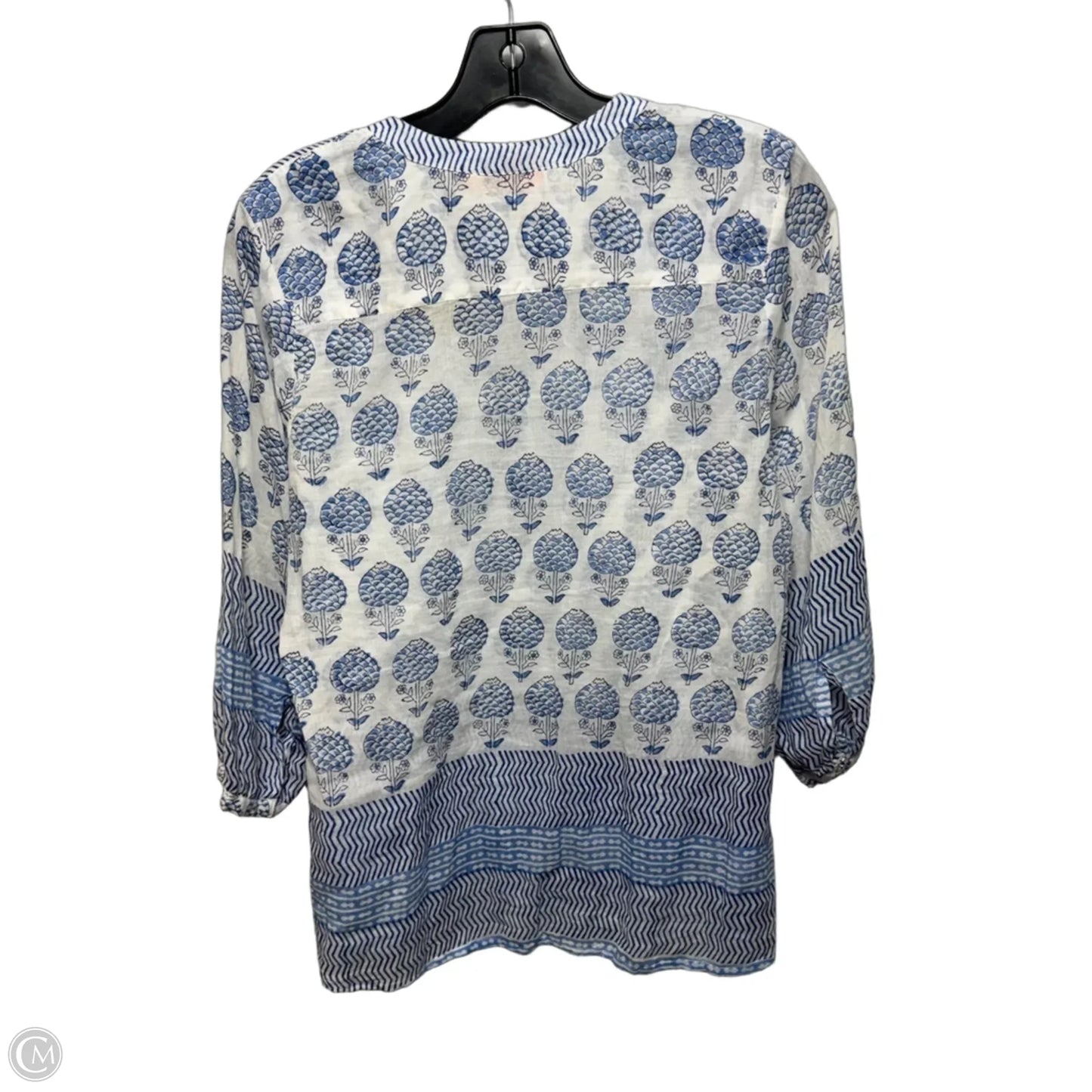 Top Long Sleeve By Oliphant In Blue & White, Size: S