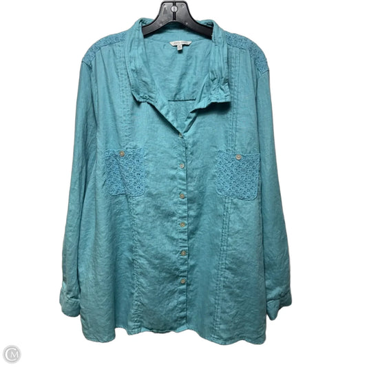 Linen Top Long Sleeve By John Mark In Aqua, Size: 3x