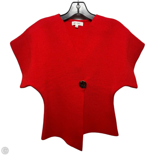 Gold Button Short Sleeve Sweater Cardigan By My Chic In Red, Size: S