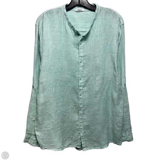 Linen Top Long Sleeve By HN In Aqua, Size: L