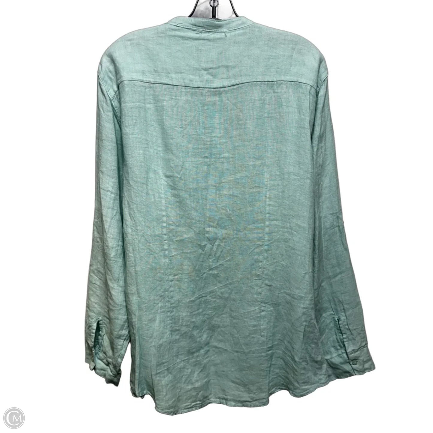 Linen Top Long Sleeve By HN In Aqua, Size: L