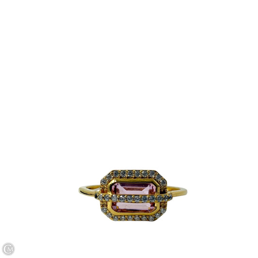 Gold Tone Pink & Clear Stone Statement Ring  By EHC, Size: 8