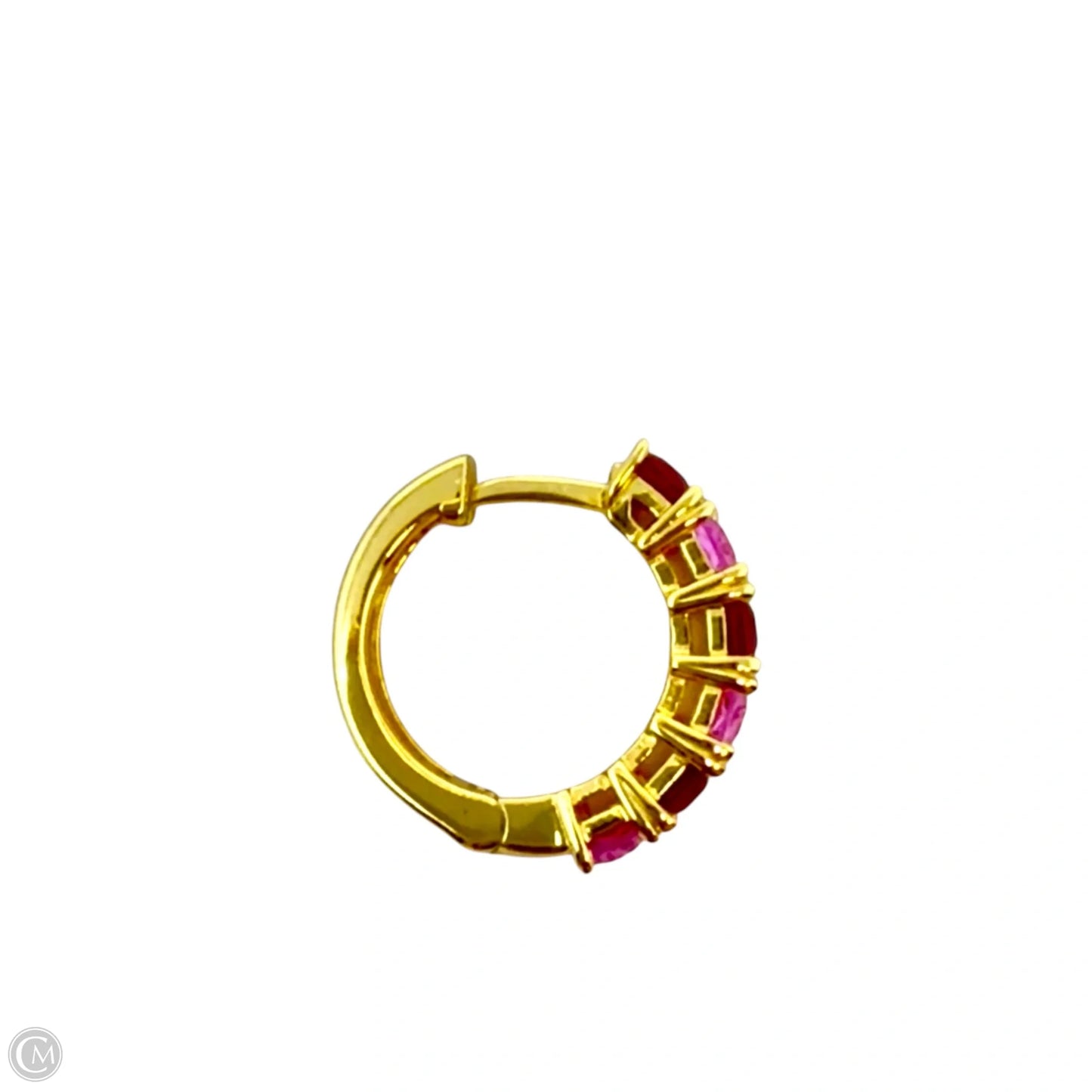 Gold Over Sterling Silver & Pink Crystal Hinged Huggie Hoop Earrings By PAJ