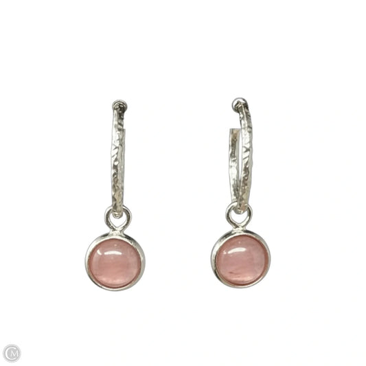 Hammered Silver Tone & Pink Drop Hoop Earrings