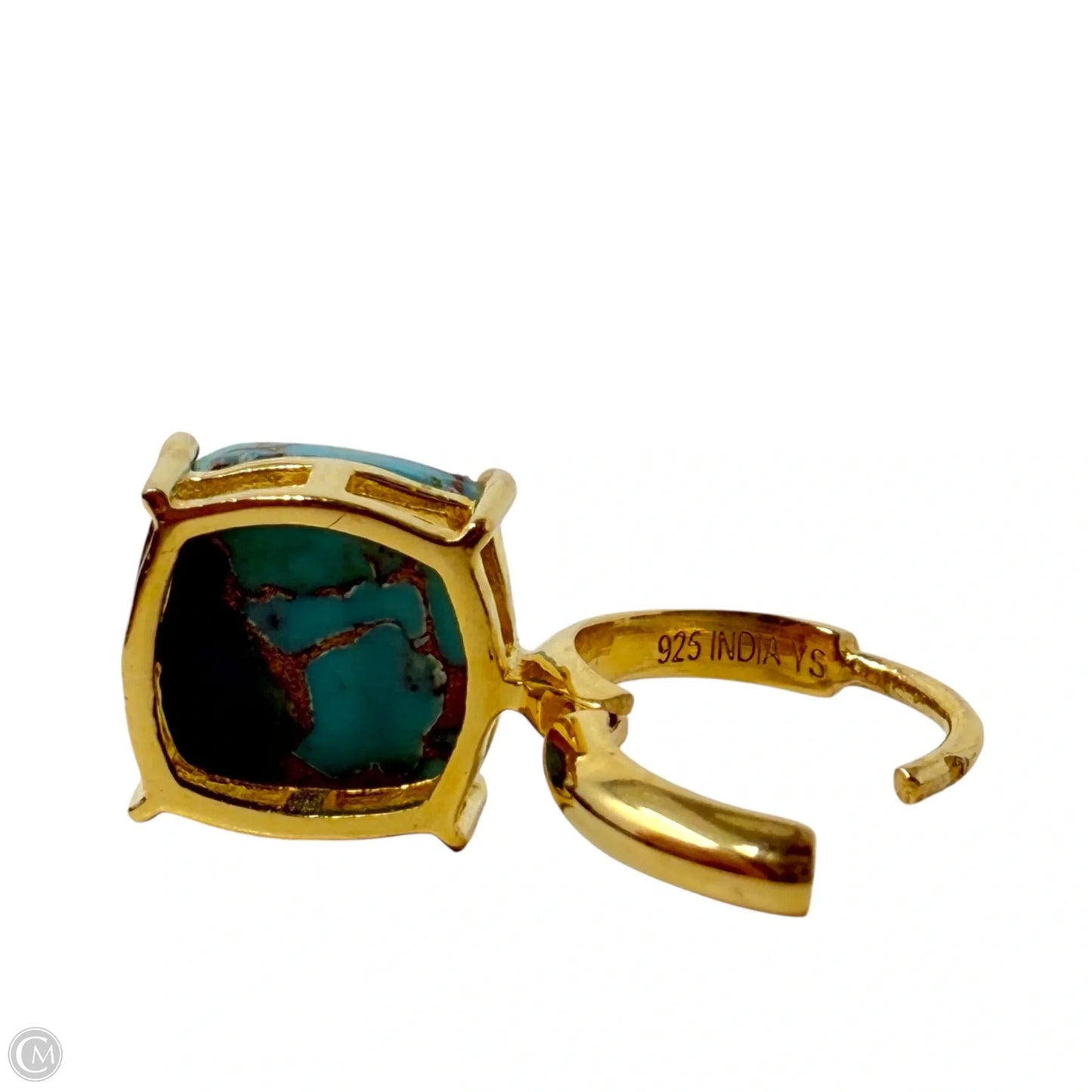 Gold Over Sterling Silver & Copper Turquoise Huggie Hoop Drop Earrings By YS India