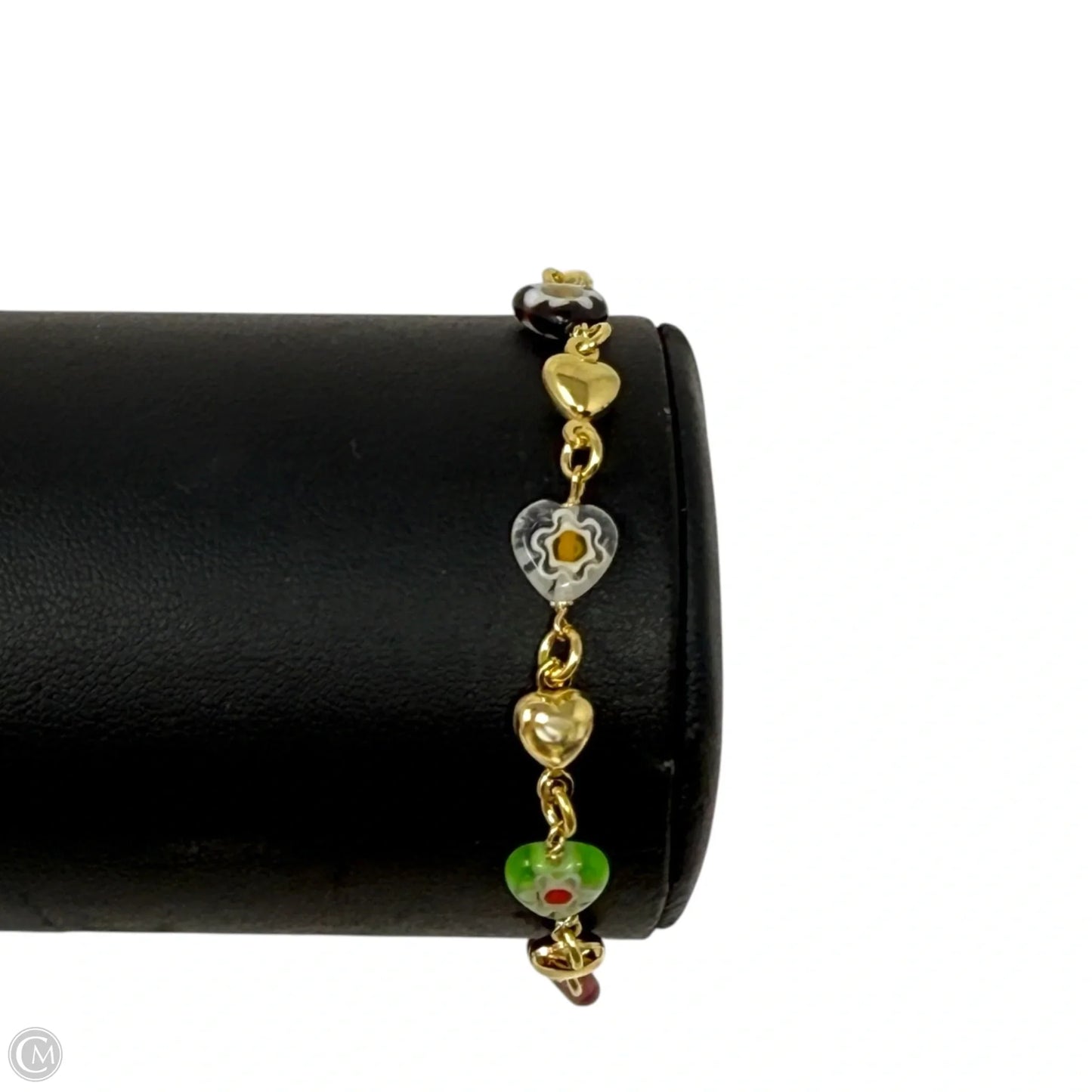 Gold Over Sterling Silver Murano Glass Heart Bracelet By Dyadema Italy