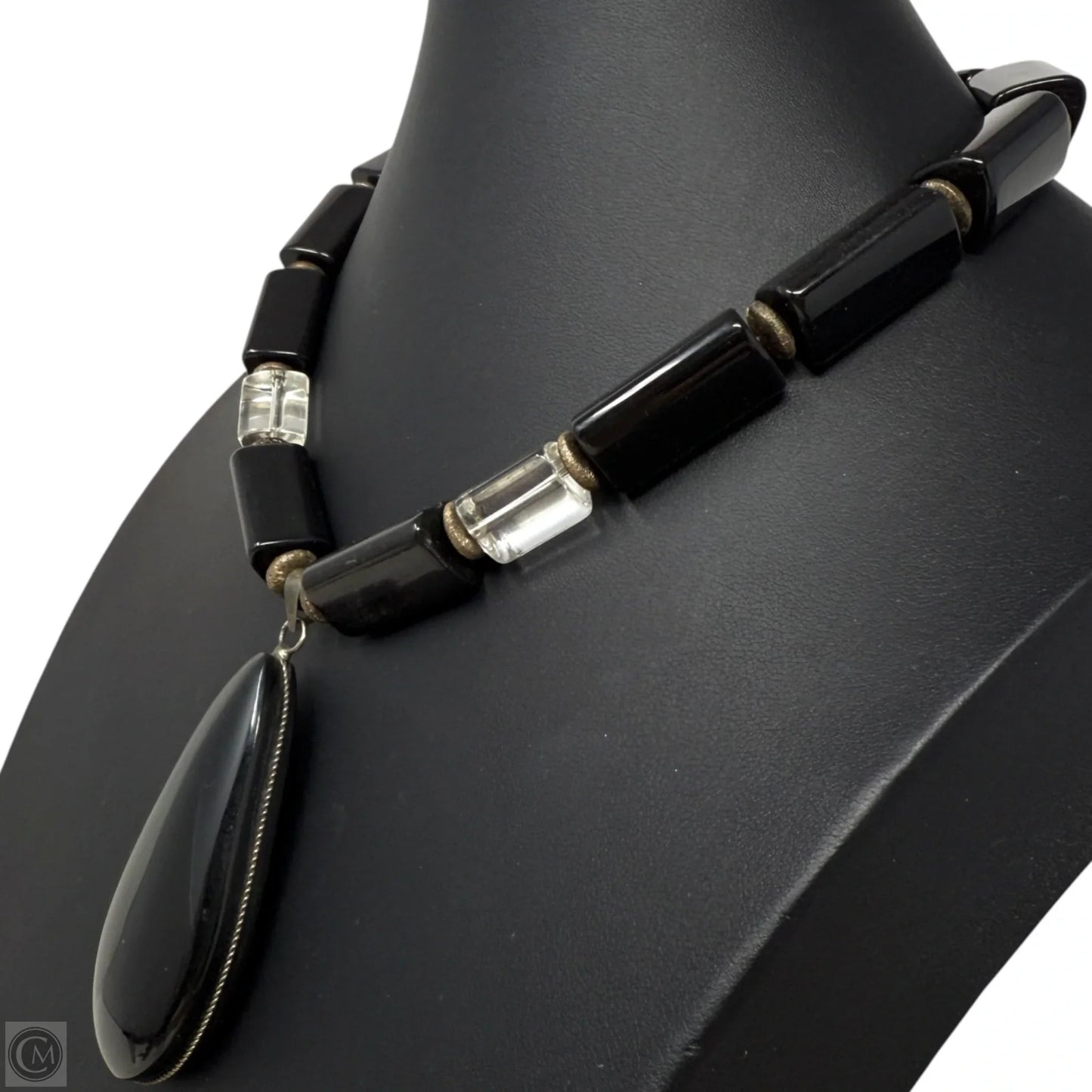 Mexican Black & Clear Stone Beaded Statement Necklace
