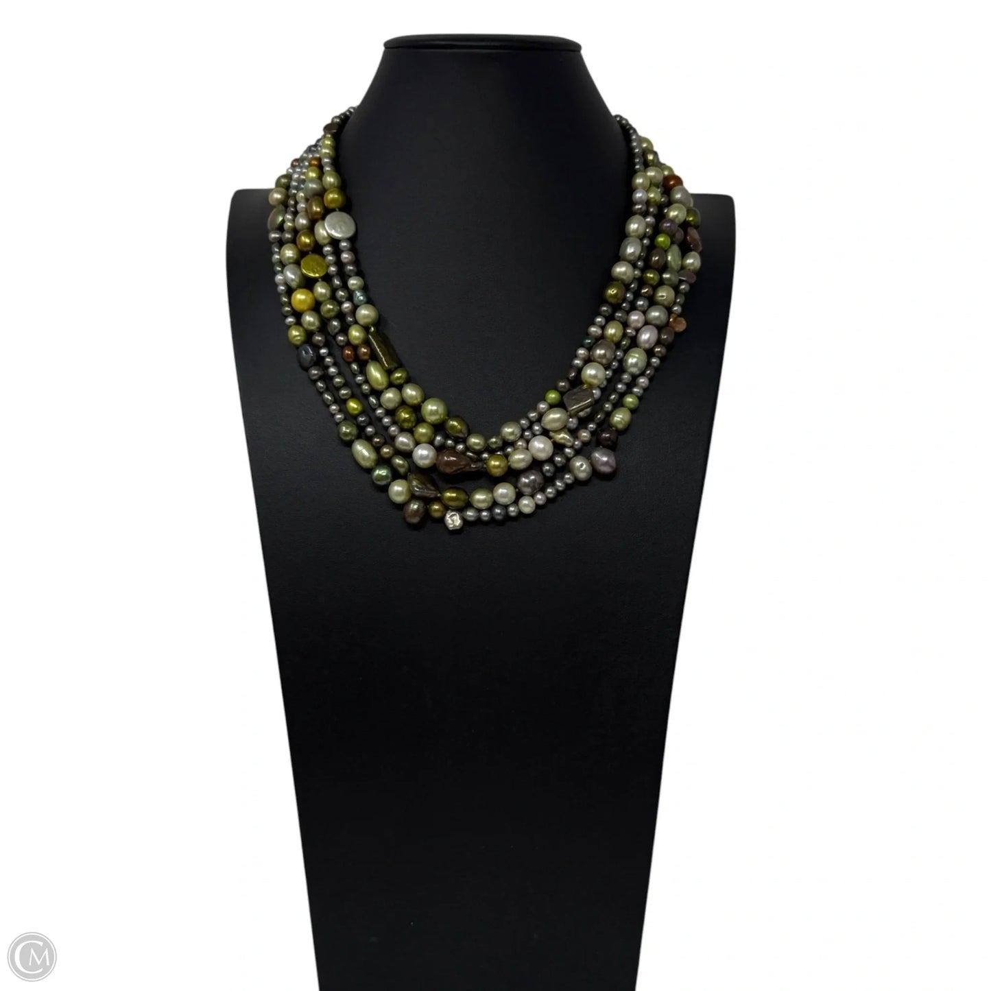 Multicolor 5-Strand Layered Pearl Necklace with Sterling Silver Toggle Clasp