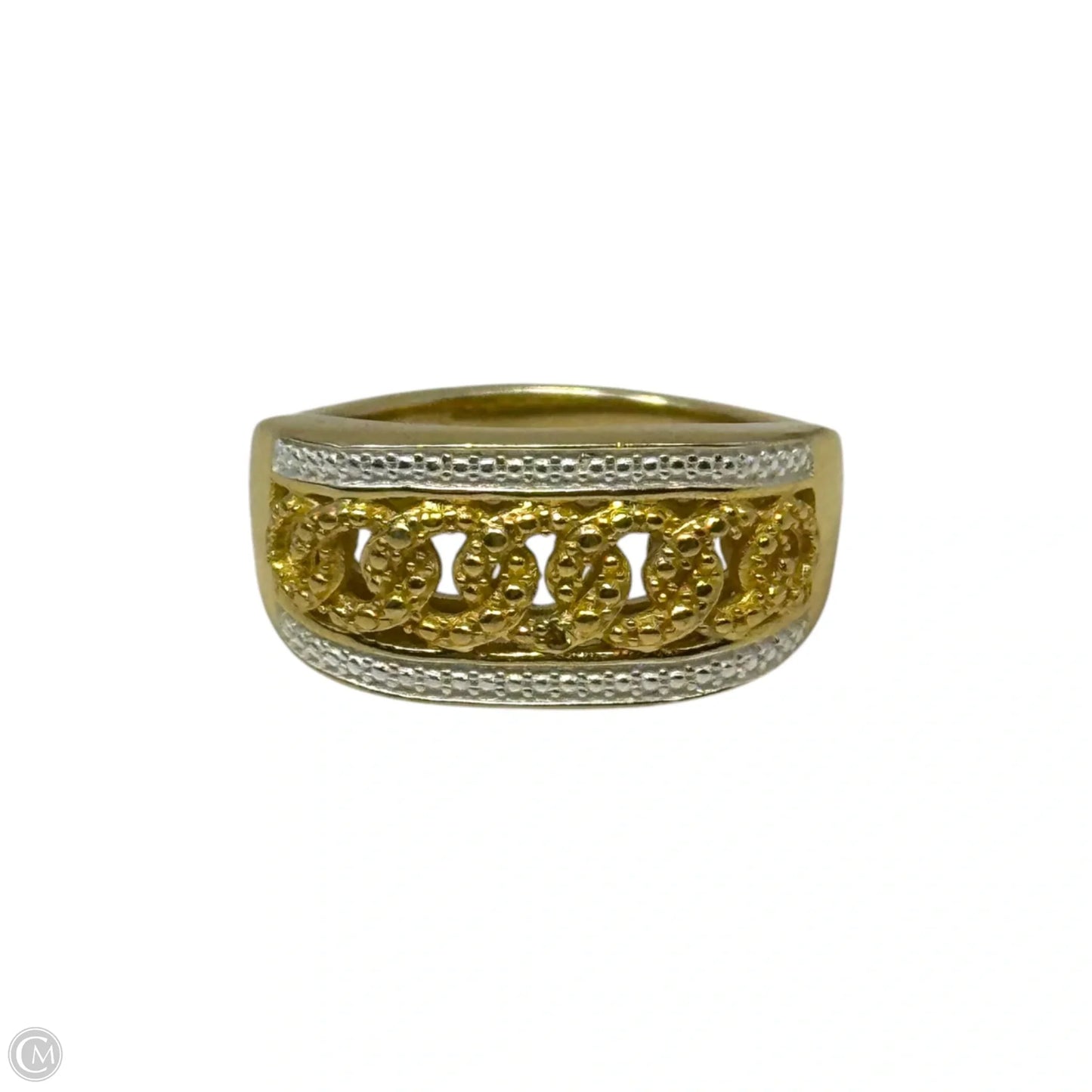 Curb Chain Silver & Gold Tone Ring, Size: 7