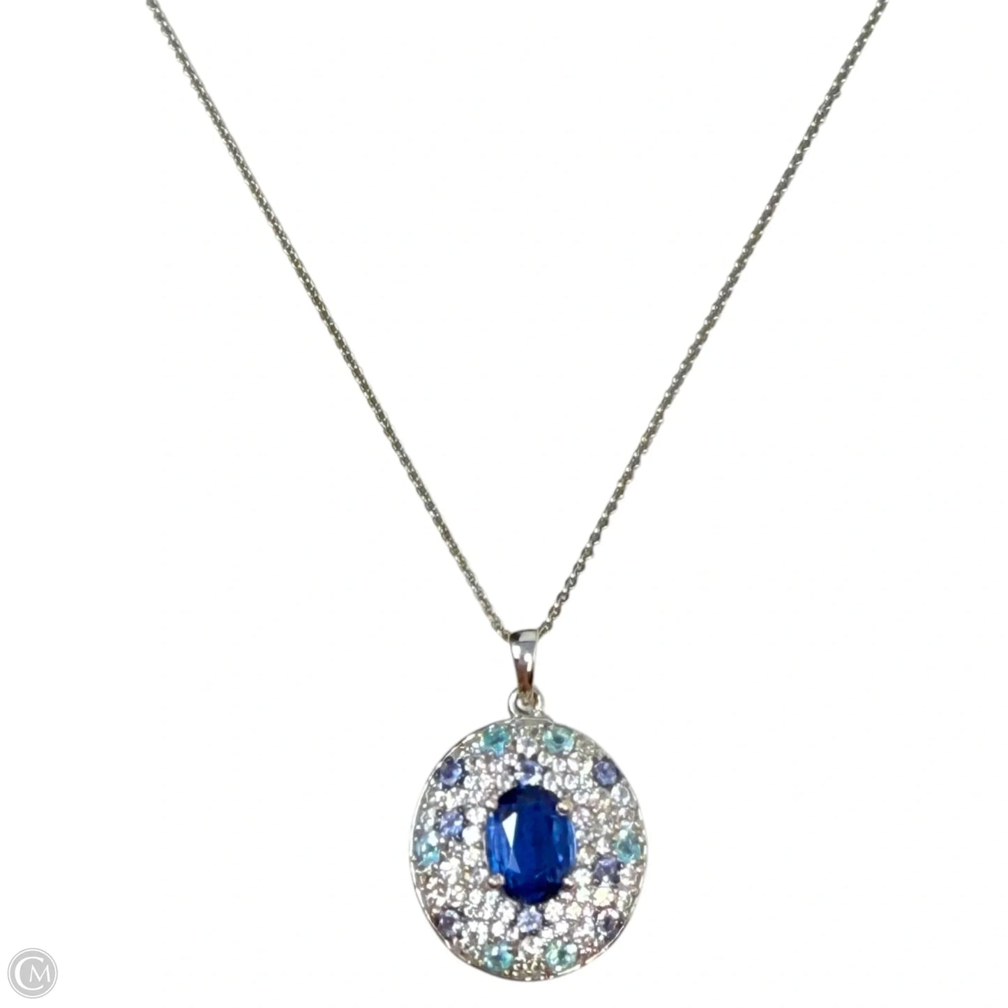 Sterling Silver & Multi-Gemstone Oval Cluster Pendant Necklace By D’Joy