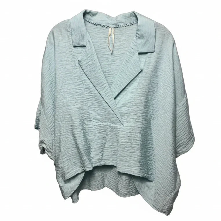 Dylon Short-Sleeve Wide-Placket Top By Anthropologie In Blue, Size: L Petite