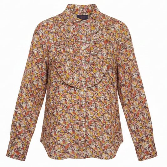 Liberty Print Band Collar Ruffle Front Shirt By J. Crew In Libby Floral Print, Size: XS