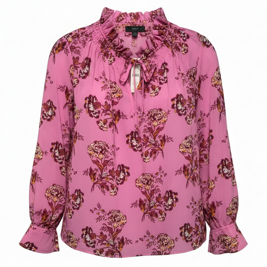 Drapey Tie-Neck Ruffle Top By J. Crew In Marigold Bouquets Floral Print, Size: XS