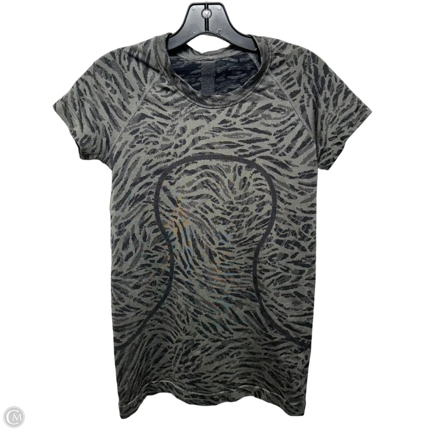 Athletic Top Short Sleeve By Lululemon In Black & Grey, Size: 8