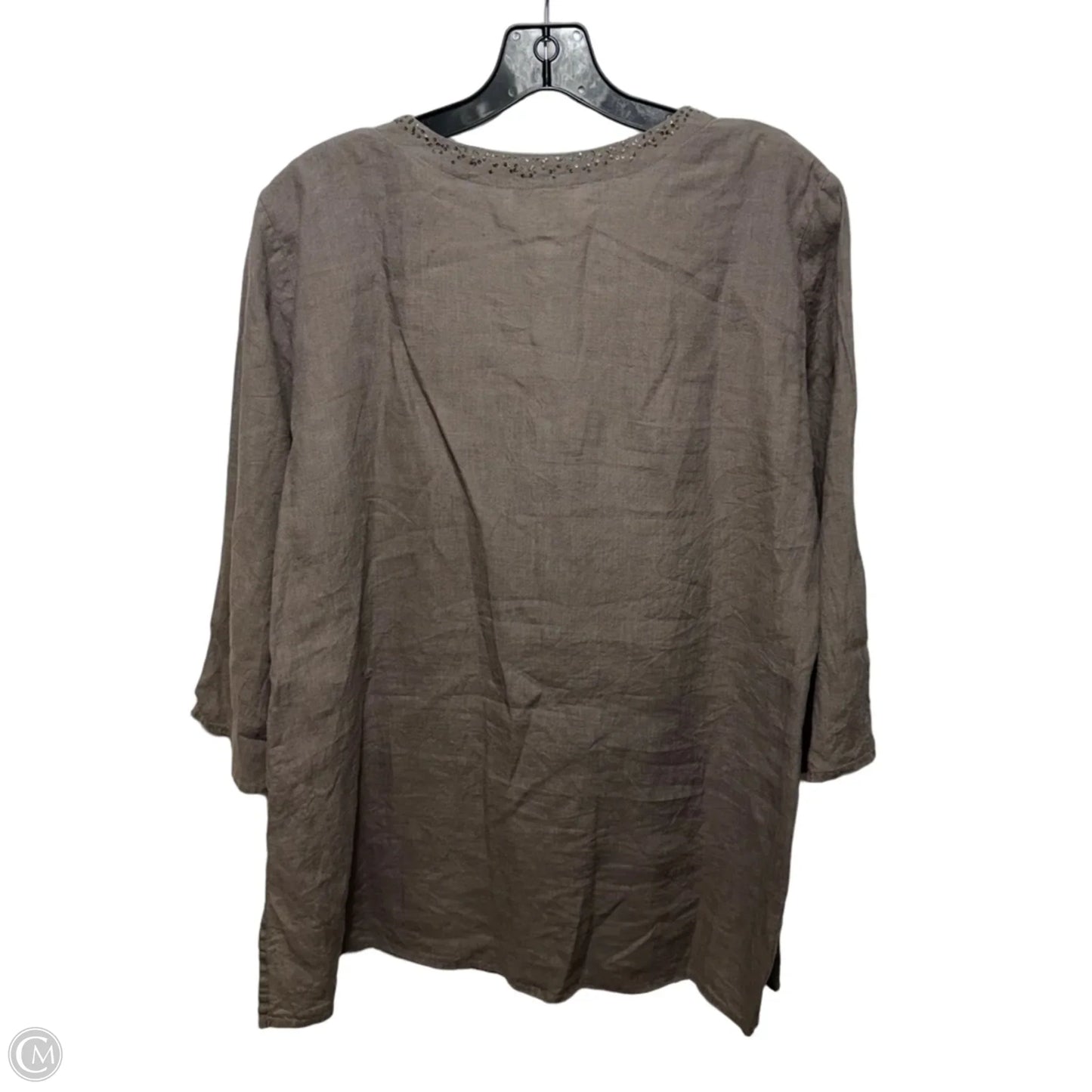 Linen Top Long Sleeve By Eileen Fisher In Taupe, Size: L