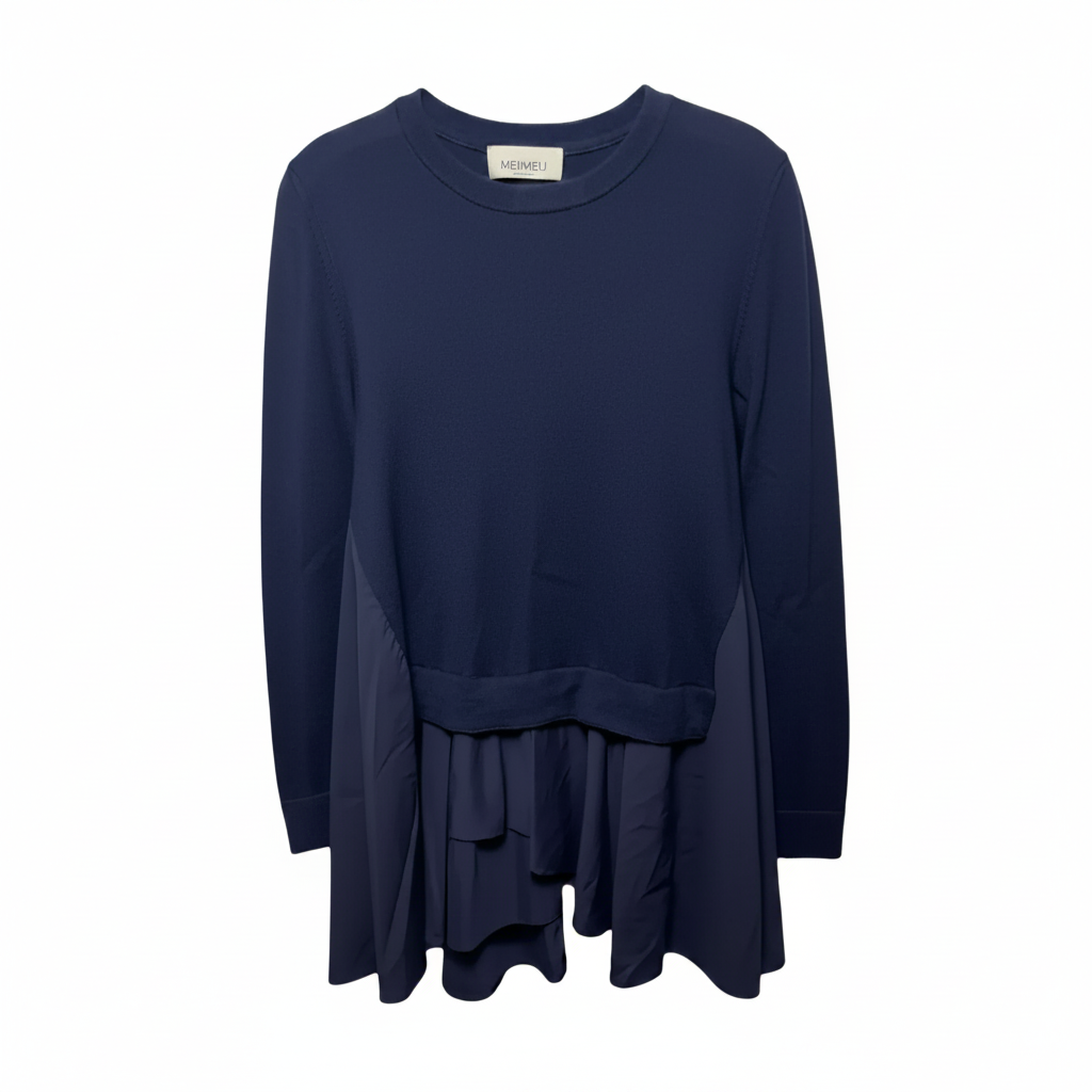 Italian Layered Wool Knit Sweater By Meimeij In Blue, Size: 10 (It 46)