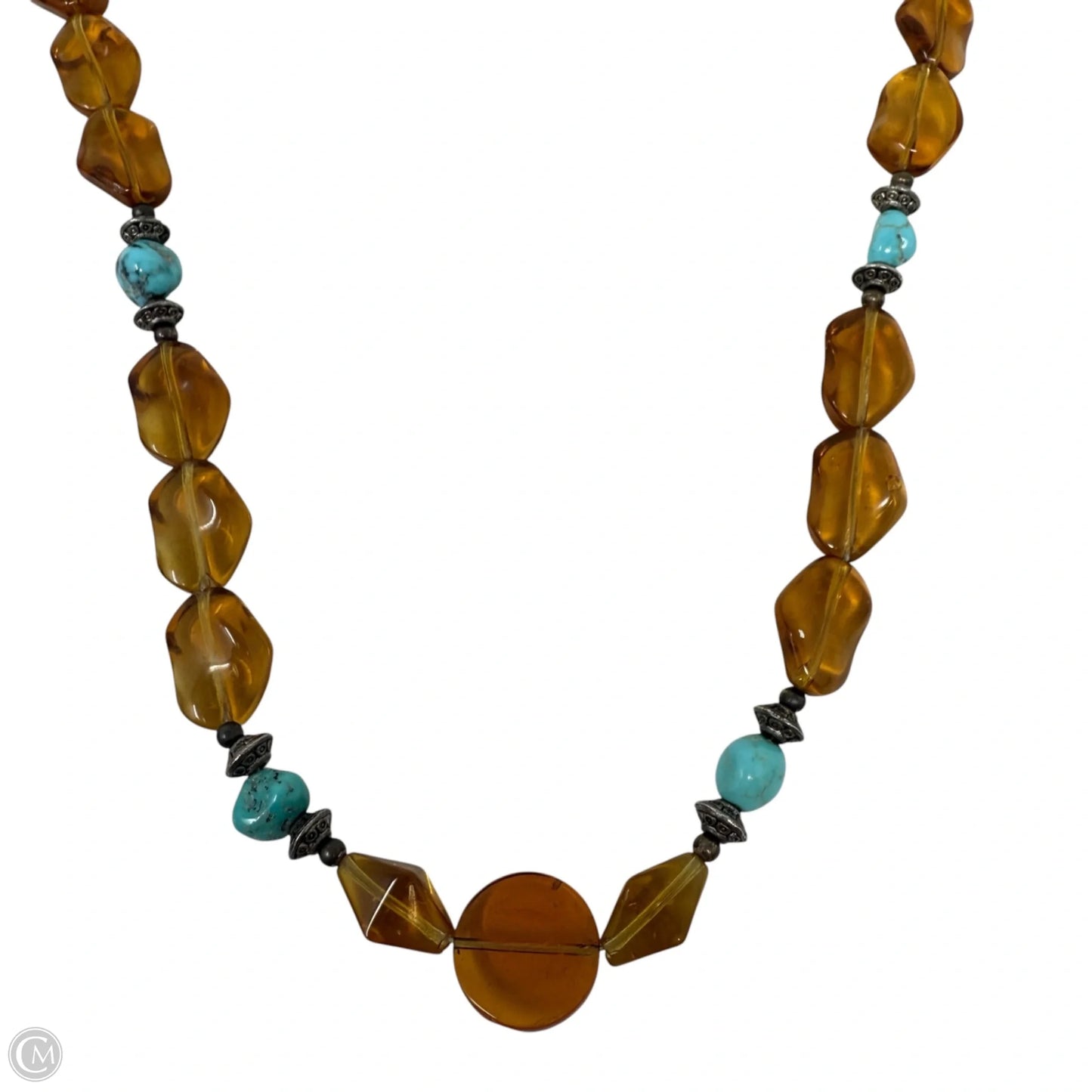 Amber & Turquoise Tone Beaded Necklace