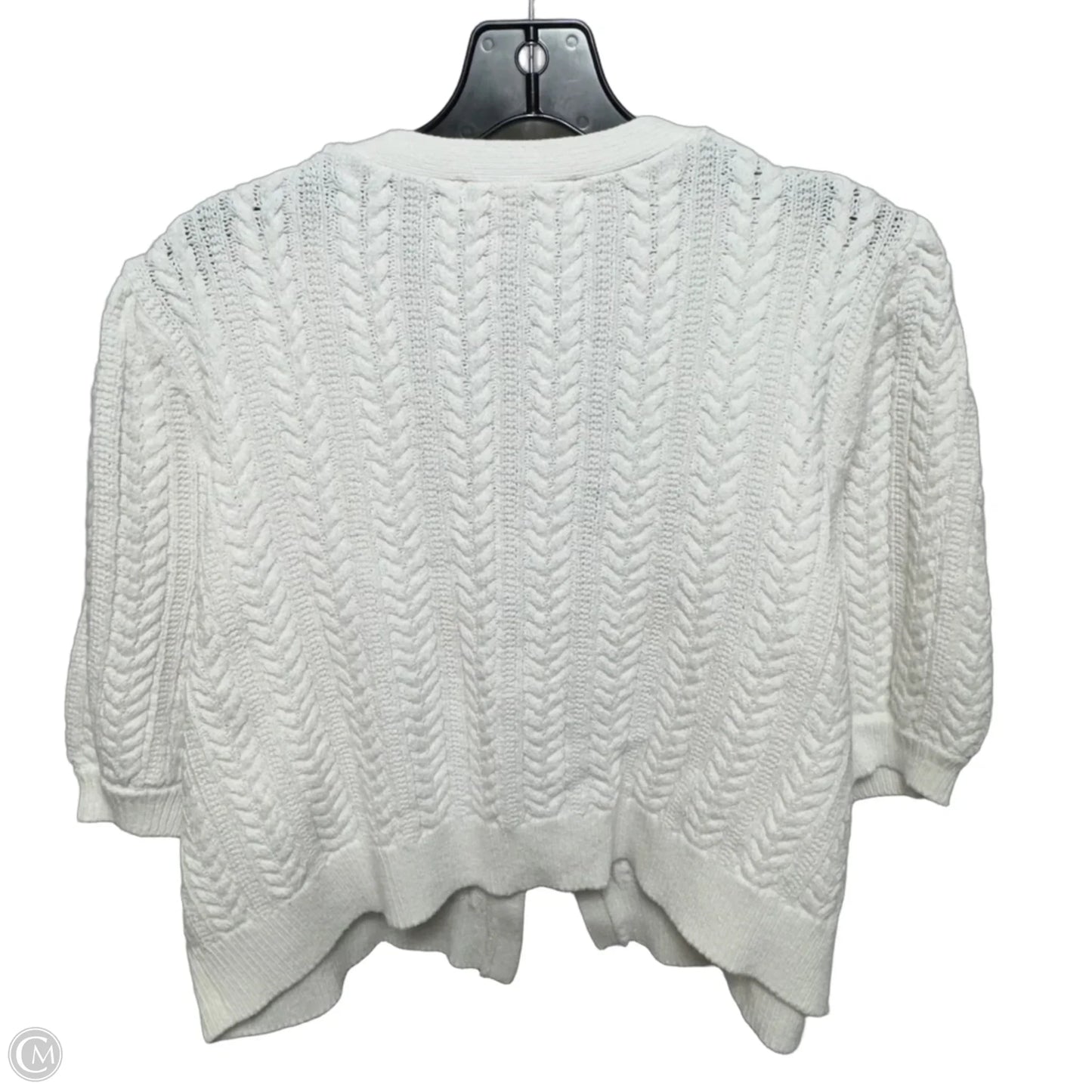 Cable Knit Cropped Tie Front Sweater Short Sleeve By Boden In White, Size: XL