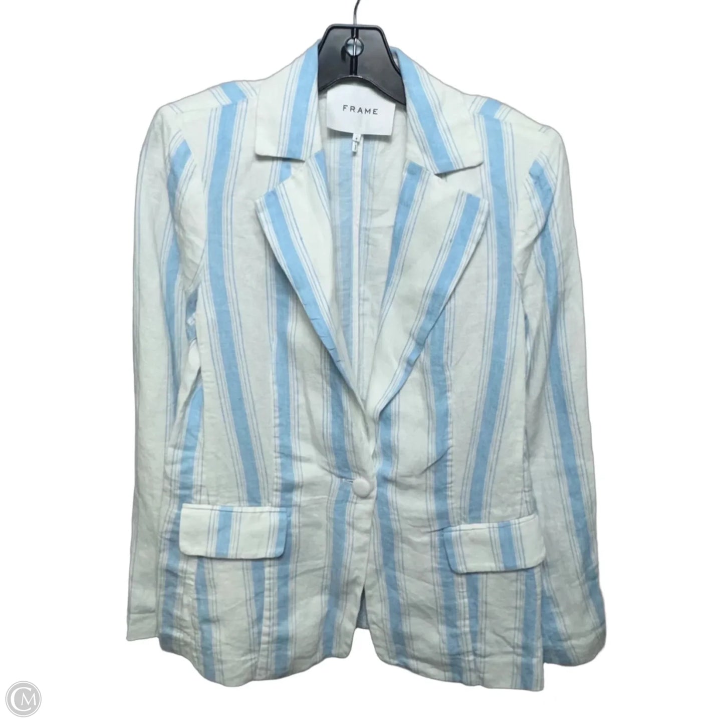 Classic Stripe Linen Blazer By Frame In Striped Pattern, Size: 4