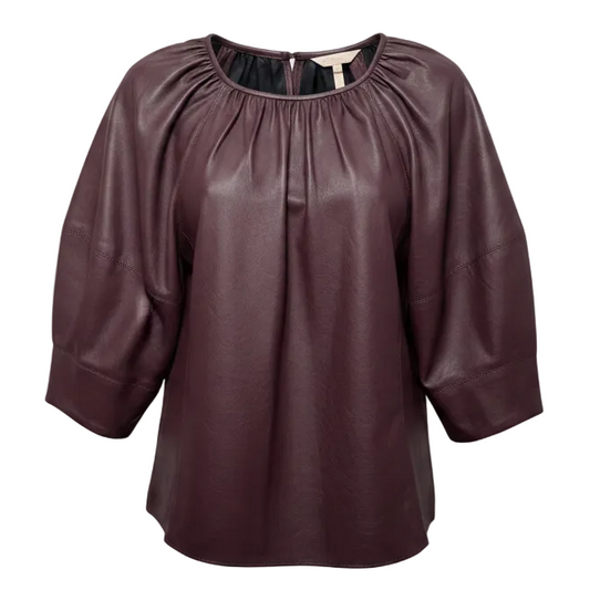 Vegan Leather Silk Lined Top Short Sleeve By Rebecca Taylor In Maroon, Size: 6