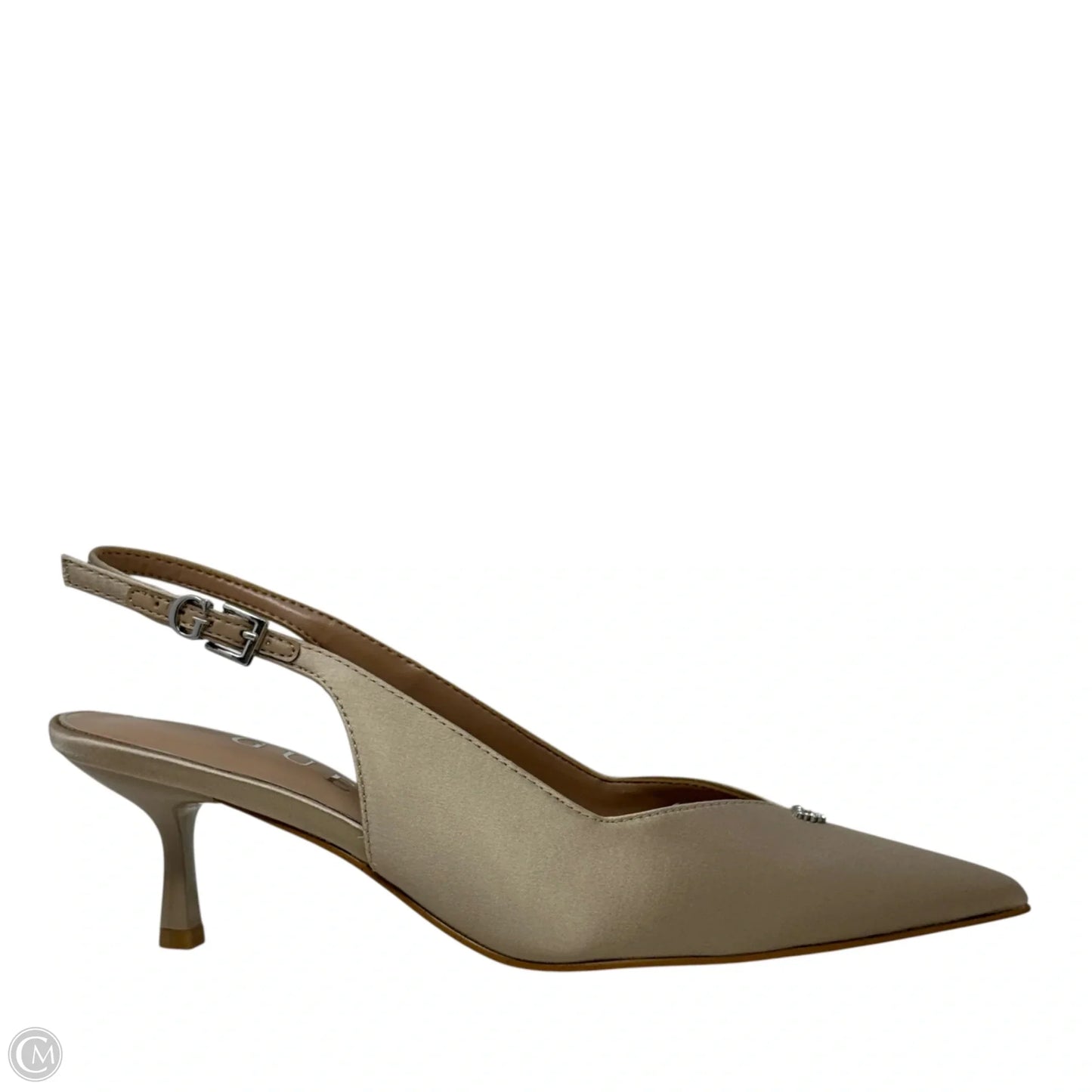 Yannick Satin Kitten Heel Pumps By Guess In Tan, Size: 8